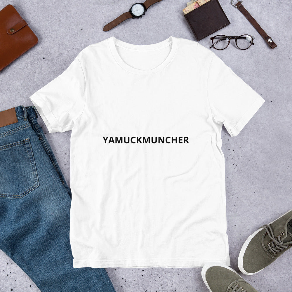 Short-Sleeve Unisex T-Shirt - YAMUCKMUNCHER logo for clients with and Irish sense of humor